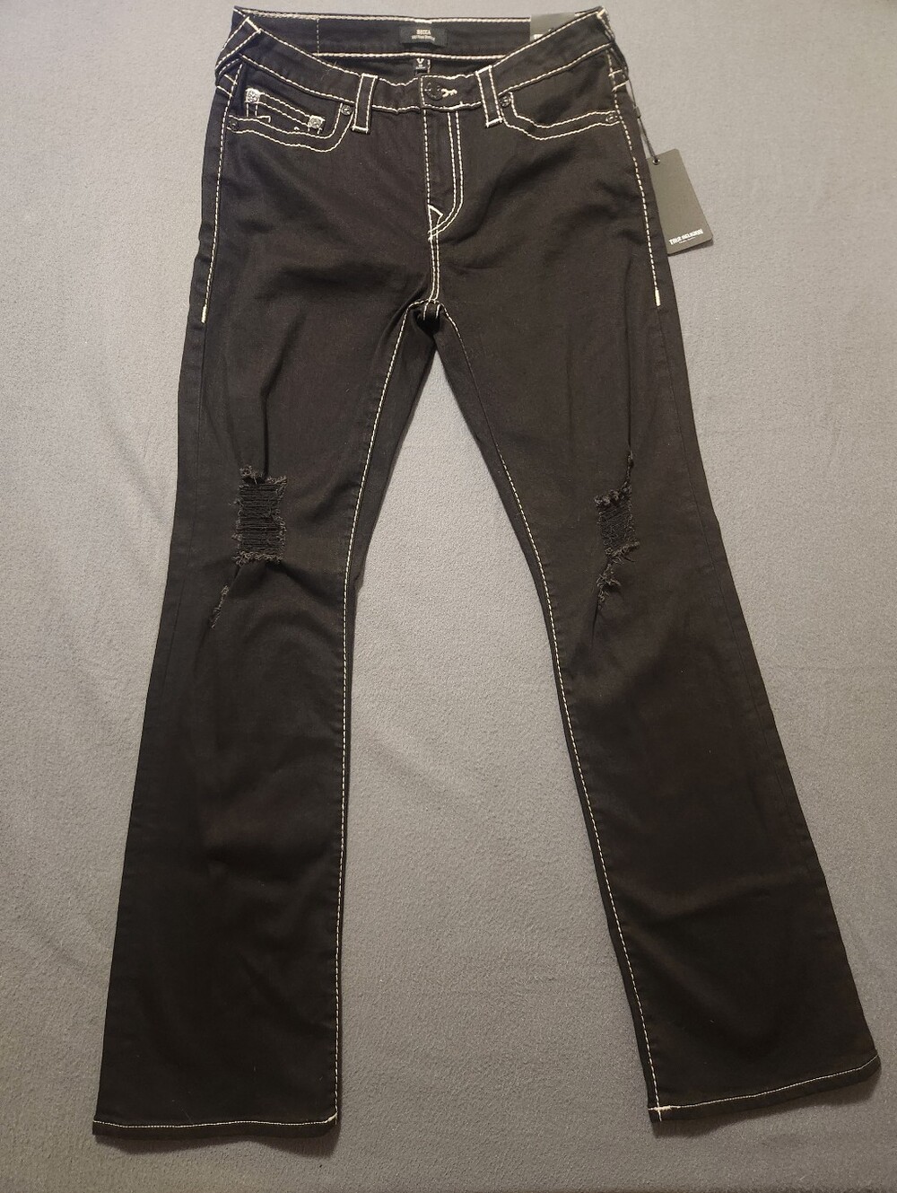 True Religion Jeans Women Size 30 Black Mid Rise Bootcut Distressed New Becca